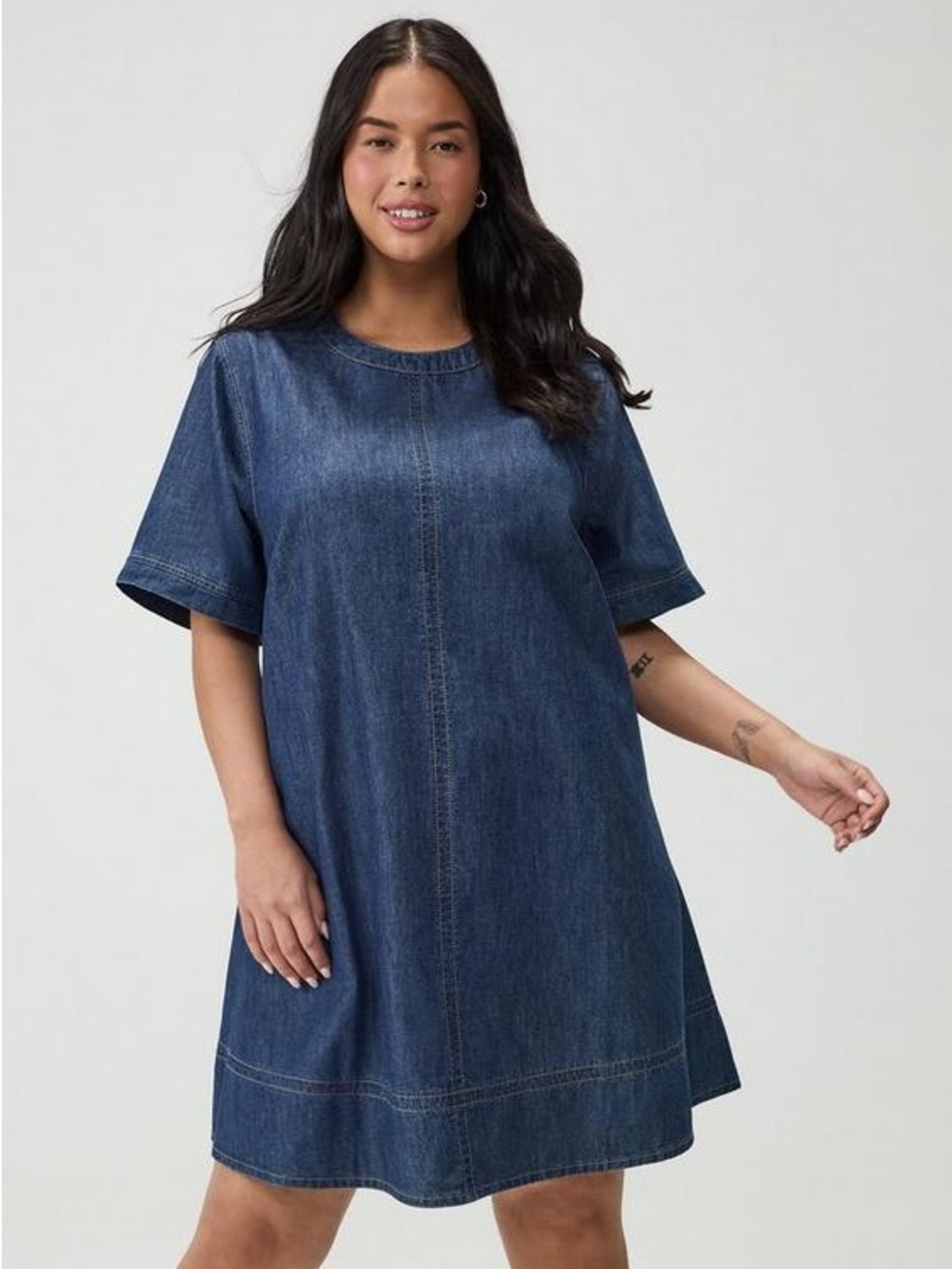 torrid Dark Blue Denim Short-Sleeve Shift Dress